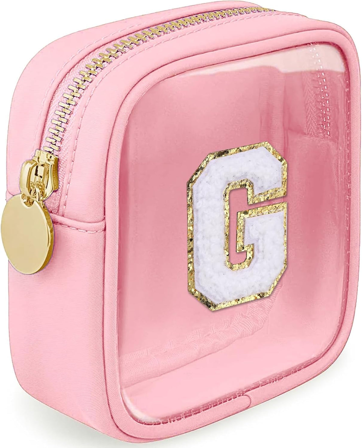 Initial Clear Makeup Bag Small Cosmetic Bag Travel Toiletry Bag Clear Zipper Pouch Purse Organizer Bags for Women (Pink, M)