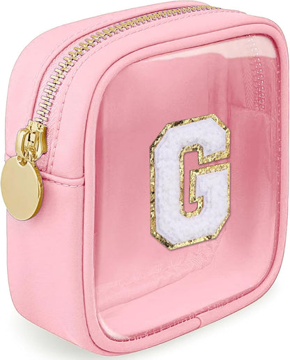 Initial Clear Makeup Bag Small Cosmetic Bag Travel Toiletry Bag Clear Zipper Pouch Purse Organizer Bags for Women (Pink, M)