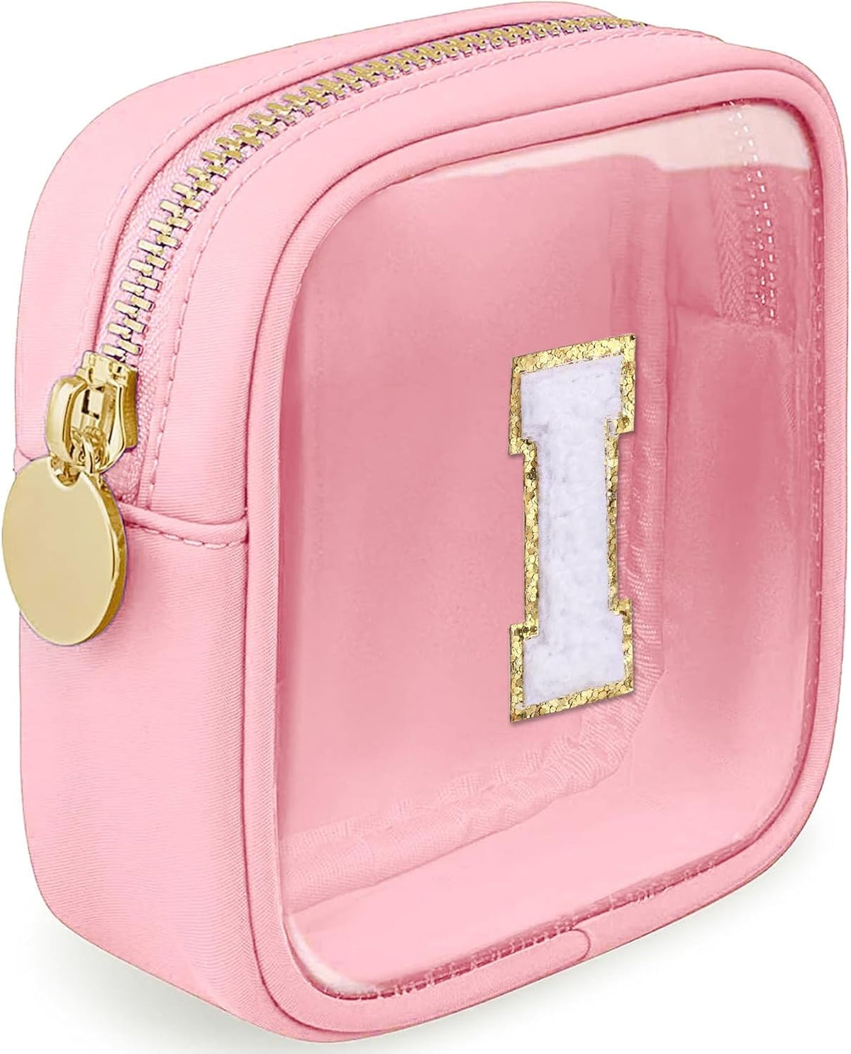 Initial Clear Makeup Bag Small Cosmetic Bag Travel Toiletry Bag Clear Zipper Pouch Purse Organizer Bags for Women (Pink, M)