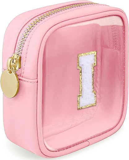 Initial Clear Makeup Bag Small Cosmetic Bag Travel Toiletry Bag Clear Zipper Pouch Purse Organizer Bags for Women (Pink, M)