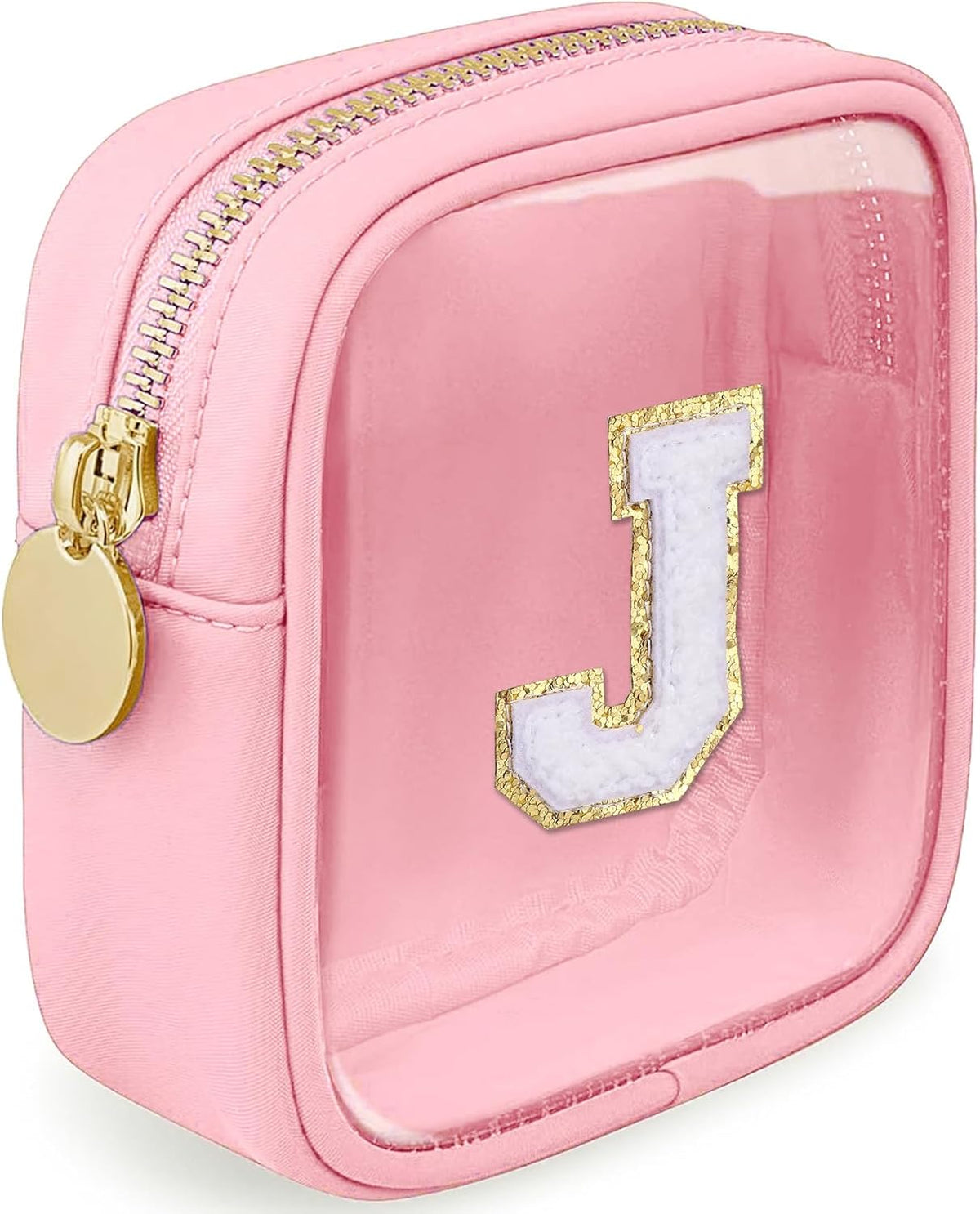 Initial Clear Makeup Bag Small Cosmetic Bag Travel Toiletry Bag Clear Zipper Pouch Purse Organizer Bags for Women (Pink, M)