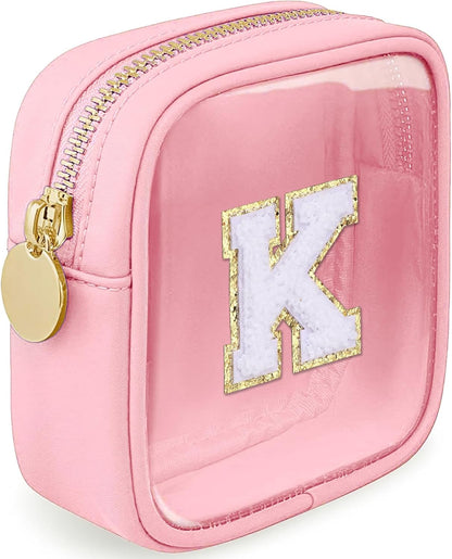 Initial Clear Makeup Bag Small Cosmetic Bag Travel Toiletry Bag Clear Zipper Pouch Purse Organizer Bags for Women (Pink, M)