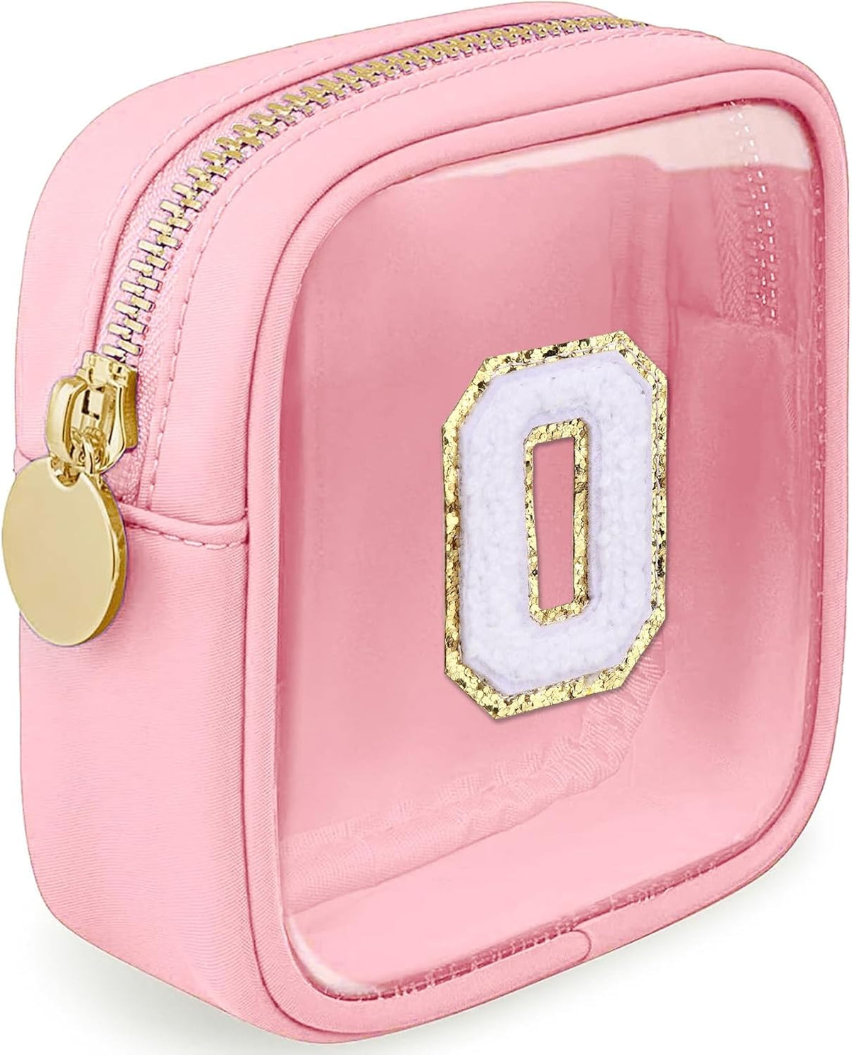 Initial Clear Makeup Bag Small Cosmetic Bag Travel Toiletry Bag Clear Zipper Pouch Purse Organizer Bags for Women (Pink, M)
