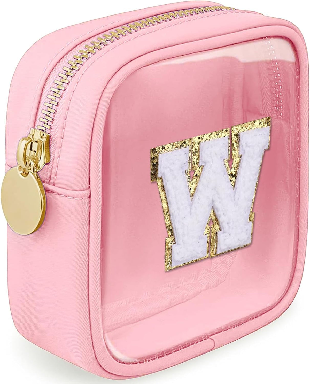 Initial Clear Makeup Bag Small Cosmetic Bag Travel Toiletry Bag Clear Zipper Pouch Purse Organizer Bags for Women (Pink, M)