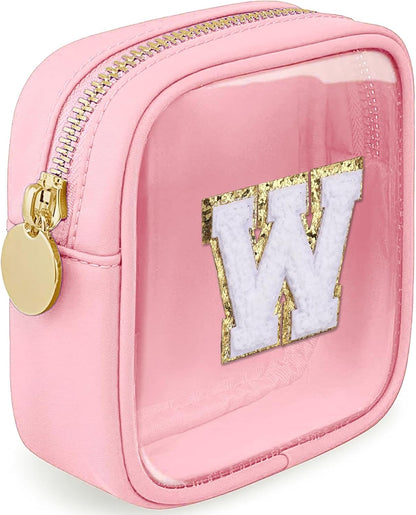 Initial Clear Makeup Bag Small Cosmetic Bag Travel Toiletry Bag Clear Zipper Pouch Purse Organizer Bags for Women (Pink, M)