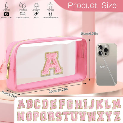 Initial Clear Makeup Bag Small Cosmetic Bag Travel Toiletry Bag Clear Zipper Pouch Purse Organizer Bags for Women (Pink, M)