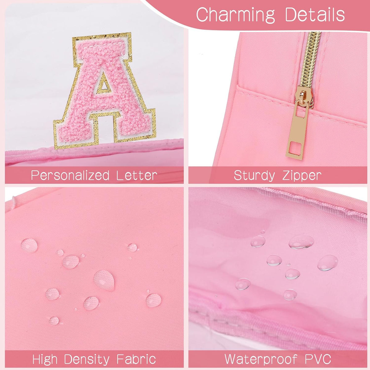 Initial Clear Makeup Bag Small Cosmetic Bag Travel Toiletry Bag Clear Zipper Pouch Purse Organizer Bags for Women (Pink, M)