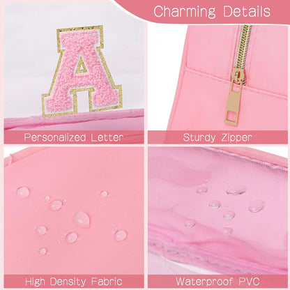 Initial Clear Makeup Bag Small Cosmetic Bag Travel Toiletry Bag Clear Zipper Pouch Purse Organizer Bags for Women (Pink, M)