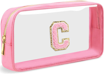 Initial Clear Makeup Bag Small Cosmetic Bag Travel Toiletry Bag Clear Zipper Pouch Purse Organizer Bags for Women (Pink, M)