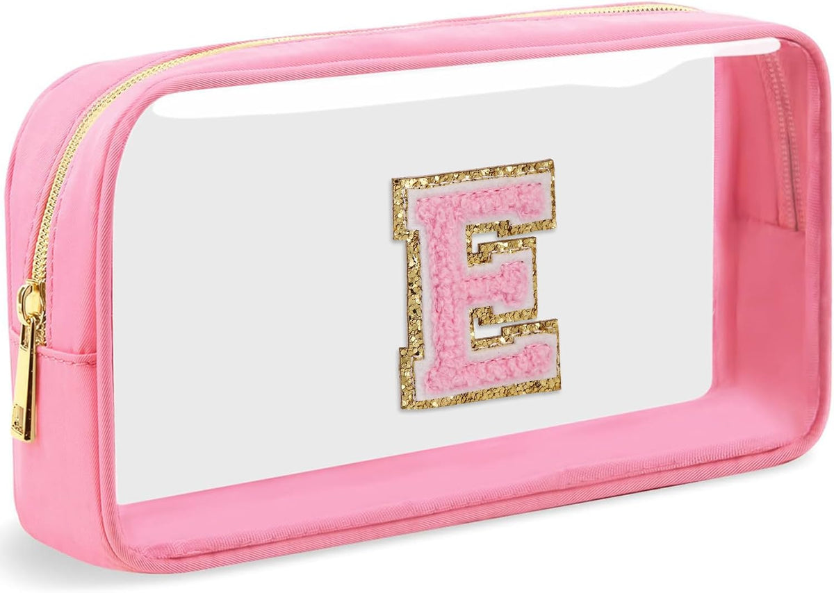Initial Clear Makeup Bag Small Cosmetic Bag Travel Toiletry Bag Clear Zipper Pouch Purse Organizer Bags for Women (Pink, M)