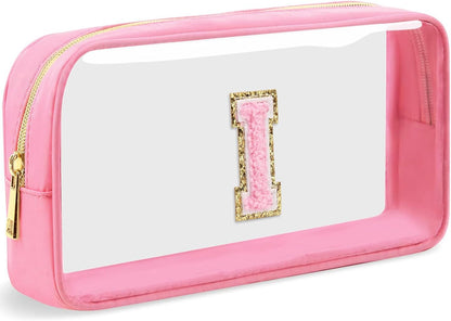 Initial Clear Makeup Bag Small Cosmetic Bag Travel Toiletry Bag Clear Zipper Pouch Purse Organizer Bags for Women (Pink, M)