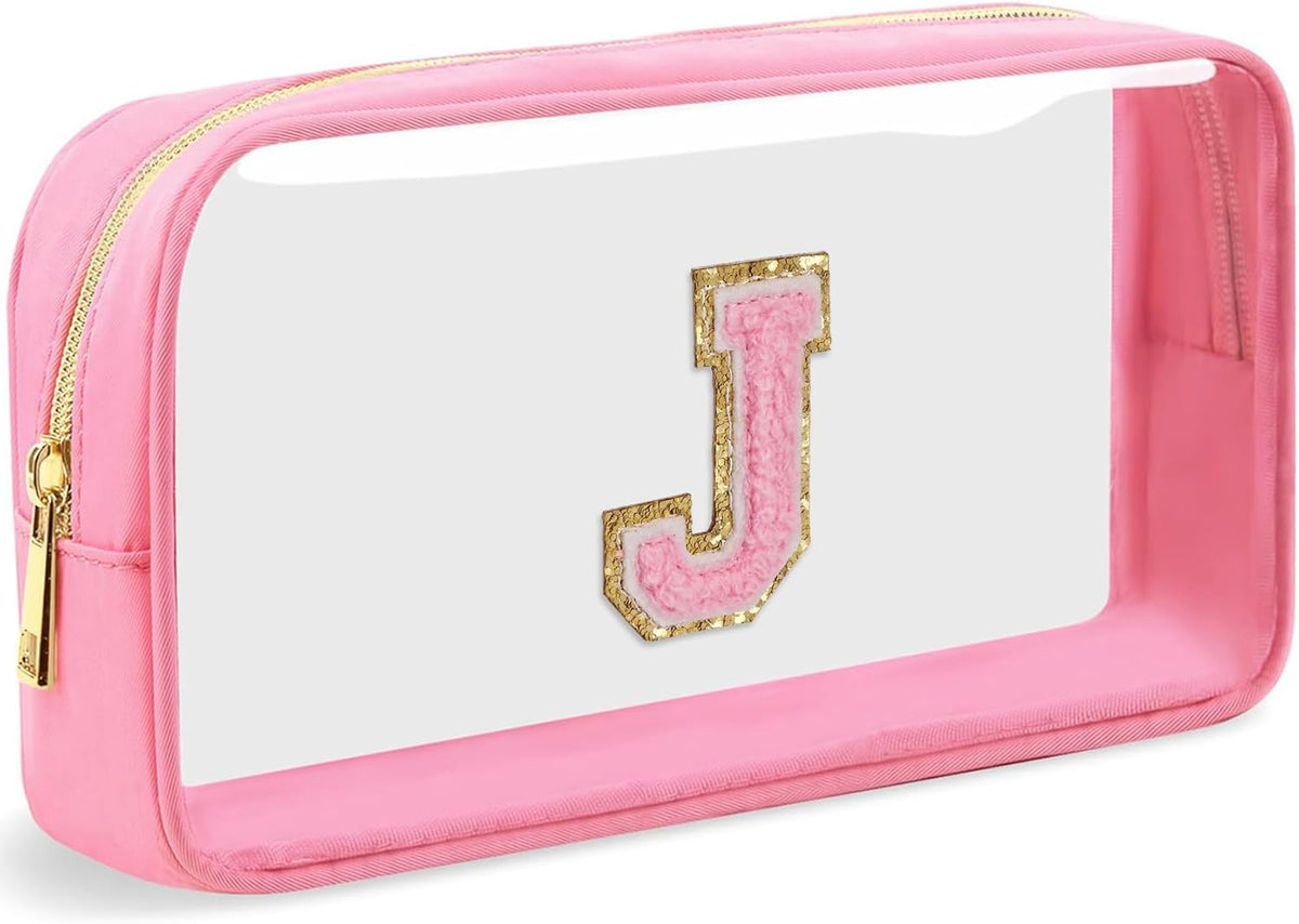 Initial Clear Makeup Bag Small Cosmetic Bag Travel Toiletry Bag Clear Zipper Pouch Purse Organizer Bags for Women (Pink, M)