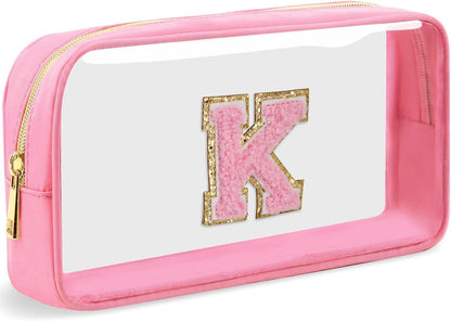 Initial Clear Makeup Bag Small Cosmetic Bag Travel Toiletry Bag Clear Zipper Pouch Purse Organizer Bags for Women (Pink, M)