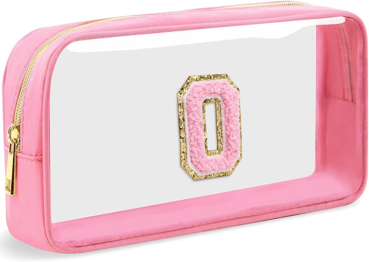 Initial Clear Makeup Bag Small Cosmetic Bag Travel Toiletry Bag Clear Zipper Pouch Purse Organizer Bags for Women (Pink, M)