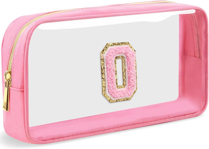 Initial Clear Makeup Bag Small Cosmetic Bag Travel Toiletry Bag Clear Zipper Pouch Purse Organizer Bags for Women (Pink, M)