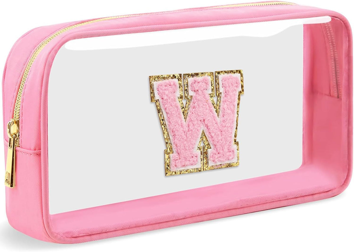 Initial Clear Makeup Bag Small Cosmetic Bag Travel Toiletry Bag Clear Zipper Pouch Purse Organizer Bags for Women (Pink, M)