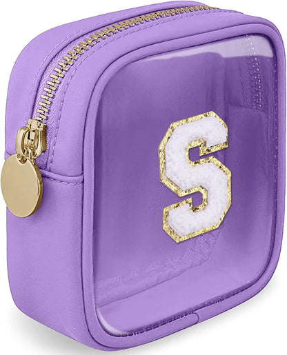 Initial Clear Makeup Bag Small Cosmetic Bag Travel Toiletry Bag Clear Zipper Pouch Purse Organizer Bags for Women (Pink, M)