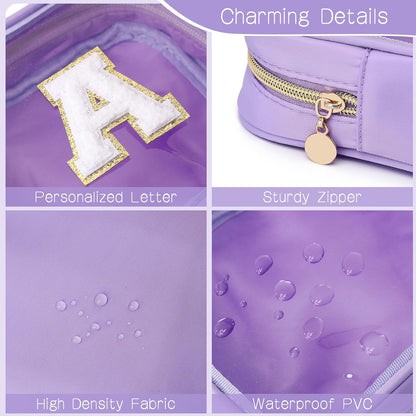 Initial Clear Makeup Bag Small Cosmetic Bag Travel Toiletry Bag Clear Zipper Pouch Purse Organizer Bags for Women (Pink, M)