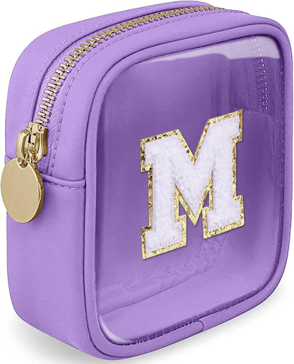 Initial Clear Makeup Bag Small Cosmetic Bag Travel Toiletry Bag Clear Zipper Pouch Purse Organizer Bags for Women (Pink, M)