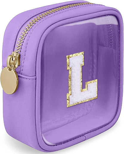 Initial Clear Makeup Bag Small Cosmetic Bag Travel Toiletry Bag Clear Zipper Pouch Purse Organizer Bags for Women (Pink, M)