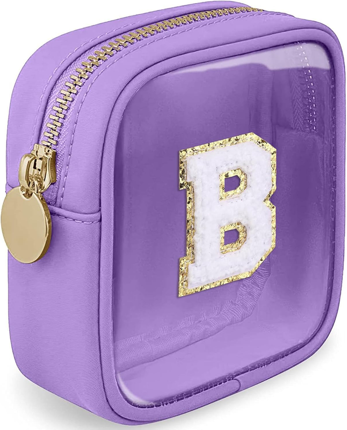 Initial Clear Makeup Bag Small Cosmetic Bag Travel Toiletry Bag Clear Zipper Pouch Purse Organizer Bags for Women (Pink, M)