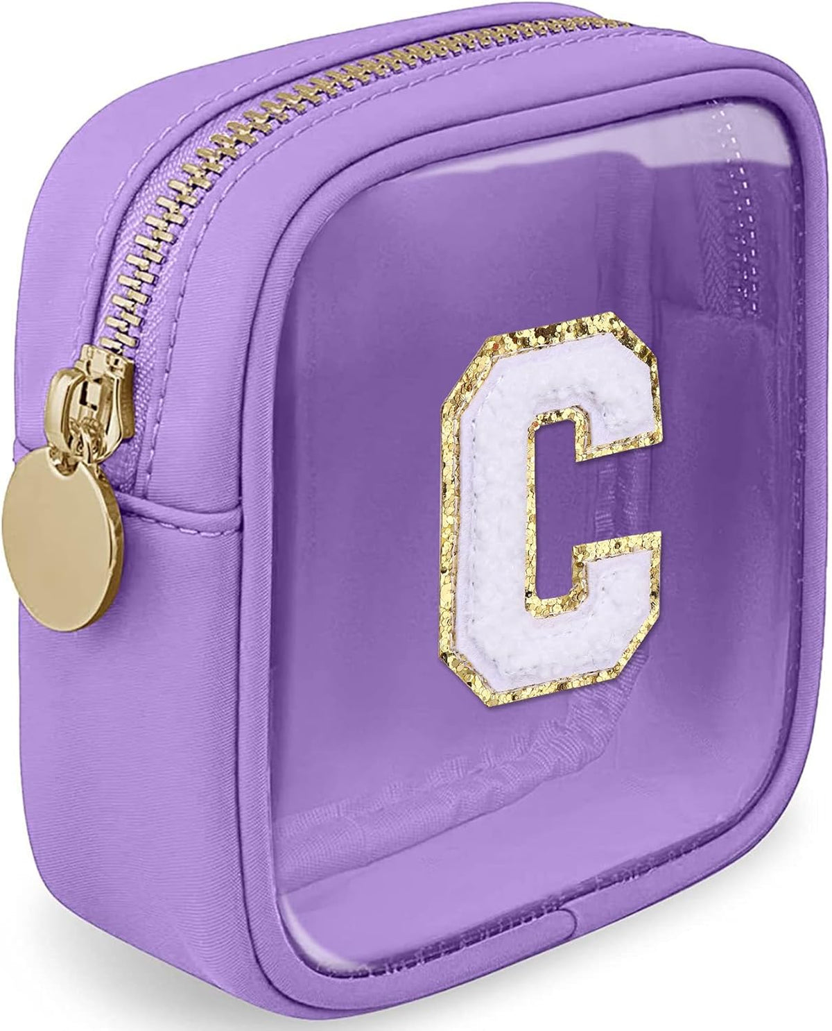Initial Clear Makeup Bag Small Cosmetic Bag Travel Toiletry Bag Clear Zipper Pouch Purse Organizer Bags for Women (Pink, M)