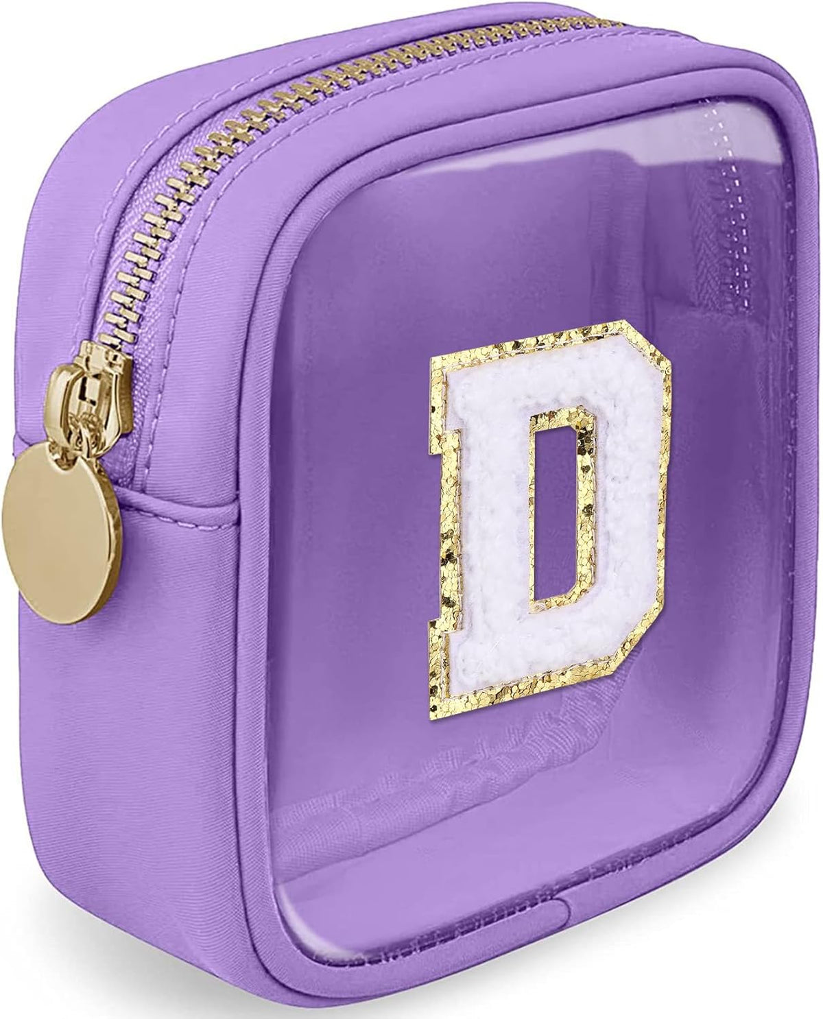Initial Clear Makeup Bag Small Cosmetic Bag Travel Toiletry Bag Clear Zipper Pouch Purse Organizer Bags for Women (Pink, M)