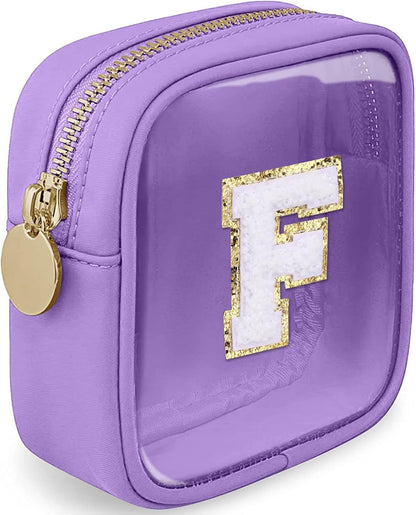 Initial Clear Makeup Bag Small Cosmetic Bag Travel Toiletry Bag Clear Zipper Pouch Purse Organizer Bags for Women (Pink, M)