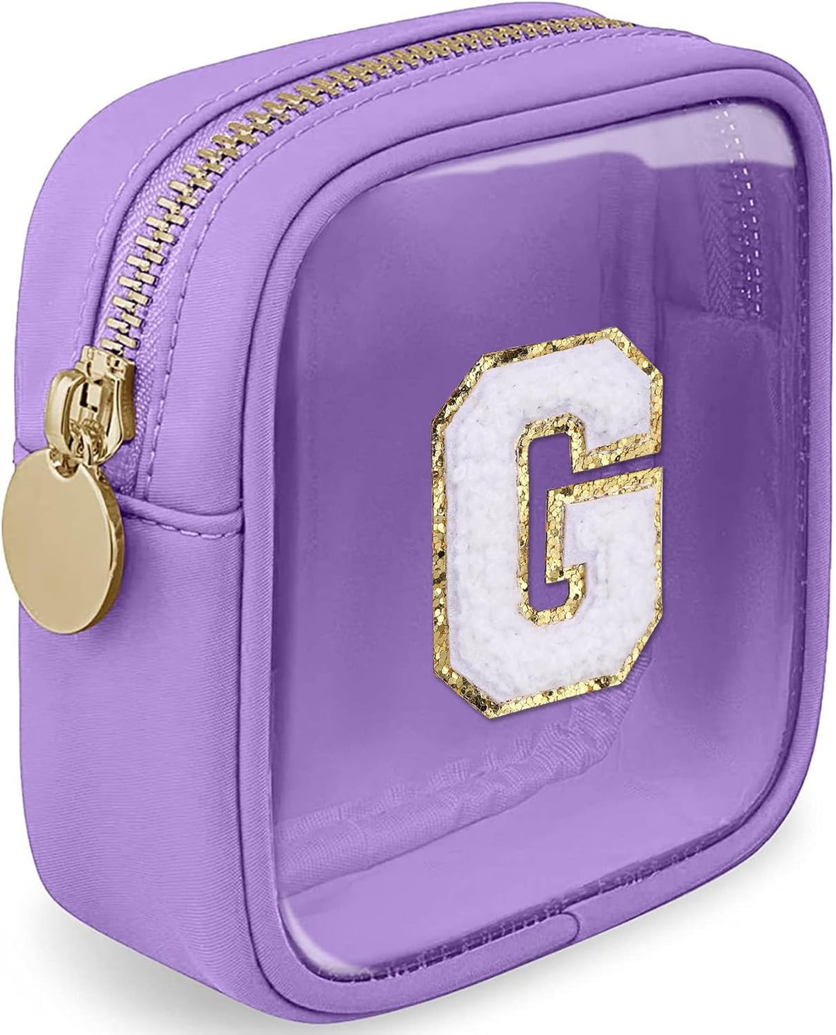 Initial Clear Makeup Bag Small Cosmetic Bag Travel Toiletry Bag Clear Zipper Pouch Purse Organizer Bags for Women (Pink, M)