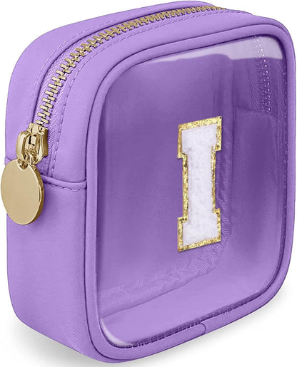 Initial Clear Makeup Bag Small Cosmetic Bag Travel Toiletry Bag Clear Zipper Pouch Purse Organizer Bags for Women (Pink, M)