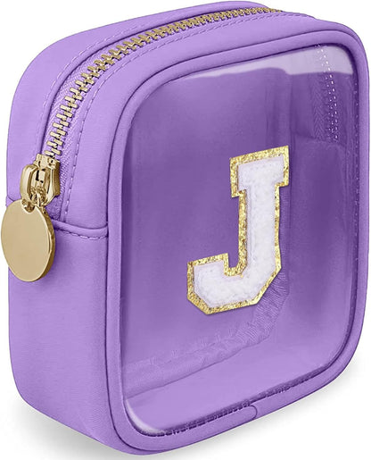 Initial Clear Makeup Bag Small Cosmetic Bag Travel Toiletry Bag Clear Zipper Pouch Purse Organizer Bags for Women (Pink, M)