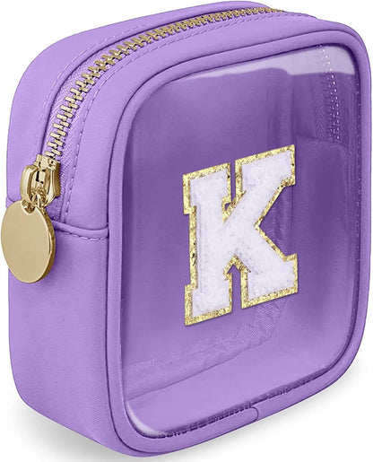 Initial Clear Makeup Bag Small Cosmetic Bag Travel Toiletry Bag Clear Zipper Pouch Purse Organizer Bags for Women (Pink, M)