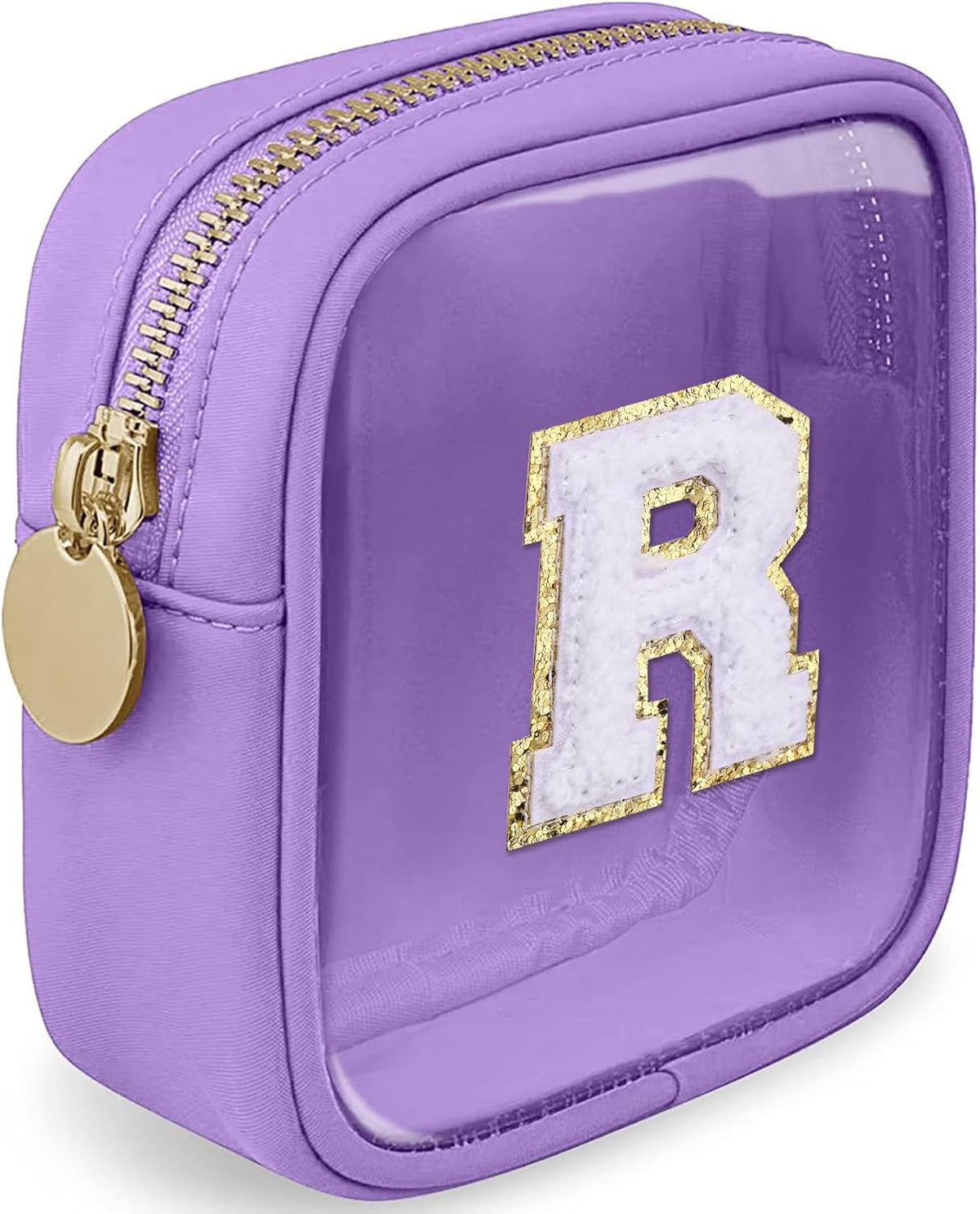 Initial Clear Makeup Bag Small Cosmetic Bag Travel Toiletry Bag Clear Zipper Pouch Purse Organizer Bags for Women (Pink, M)