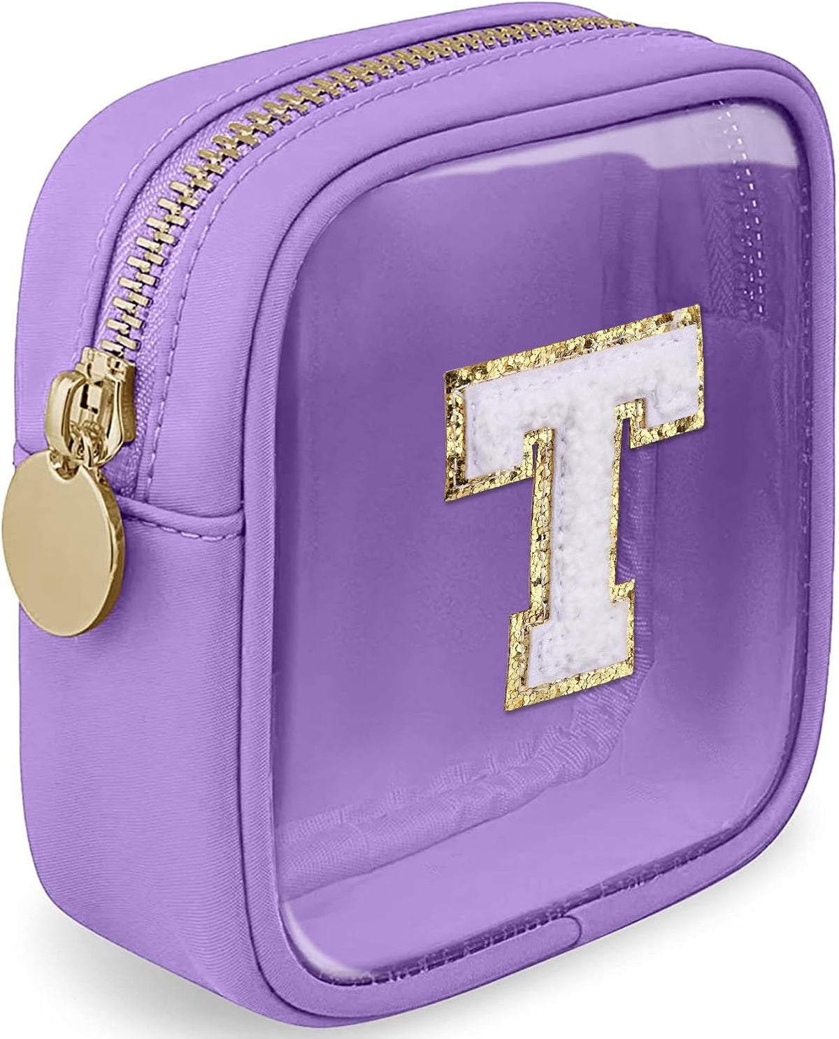Initial Clear Makeup Bag Small Cosmetic Bag Travel Toiletry Bag Clear Zipper Pouch Purse Organizer Bags for Women (Pink, M)