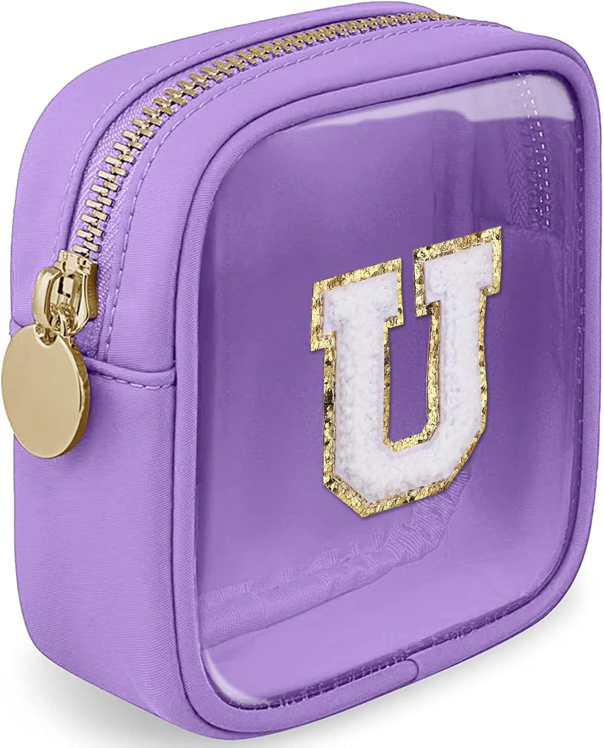 Initial Clear Makeup Bag Small Cosmetic Bag Travel Toiletry Bag Clear Zipper Pouch Purse Organizer Bags for Women (Pink, M)