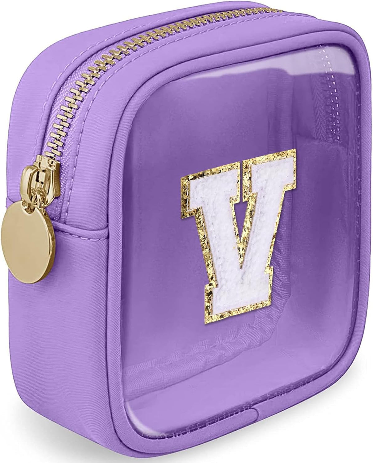 Initial Clear Makeup Bag Small Cosmetic Bag Travel Toiletry Bag Clear Zipper Pouch Purse Organizer Bags for Women (Pink, M)