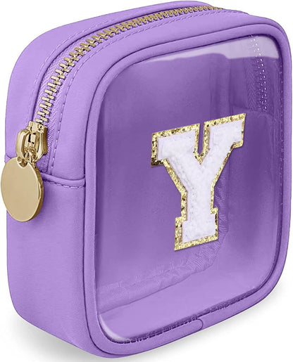 Initial Clear Makeup Bag Small Cosmetic Bag Travel Toiletry Bag Clear Zipper Pouch Purse Organizer Bags for Women (Pink, M)
