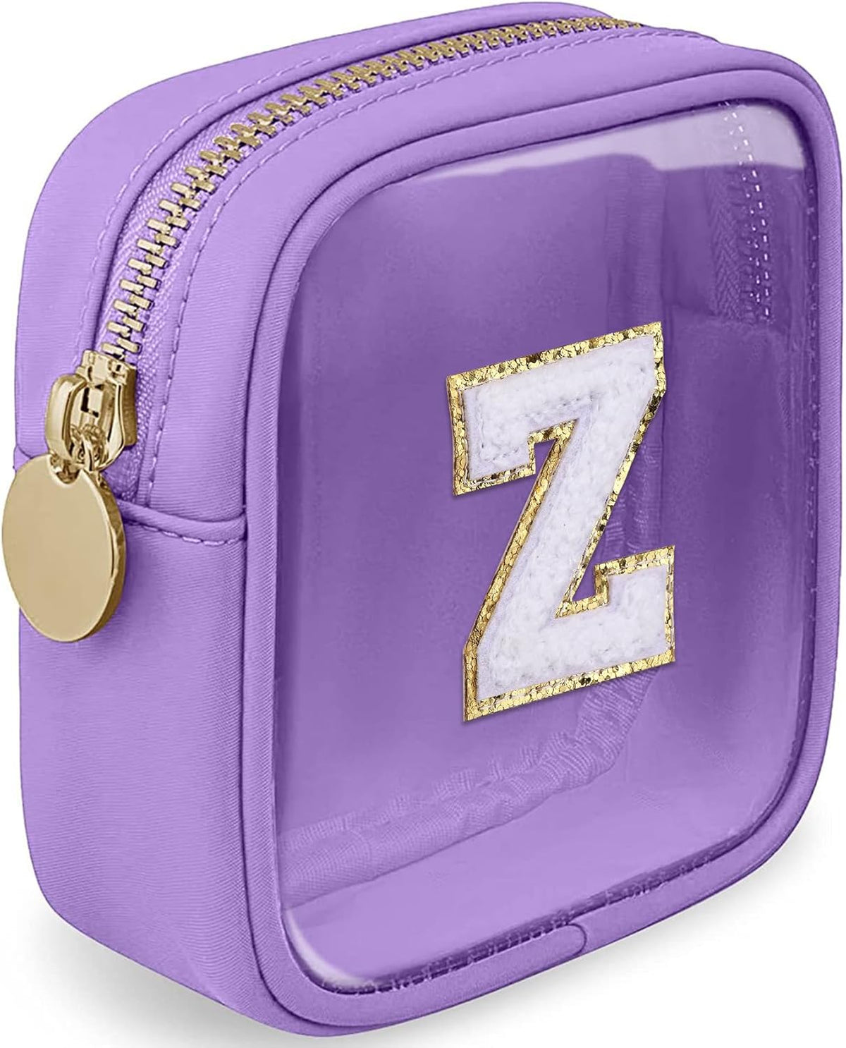 Initial Clear Makeup Bag Small Cosmetic Bag Travel Toiletry Bag Clear Zipper Pouch Purse Organizer Bags for Women (Pink, M)