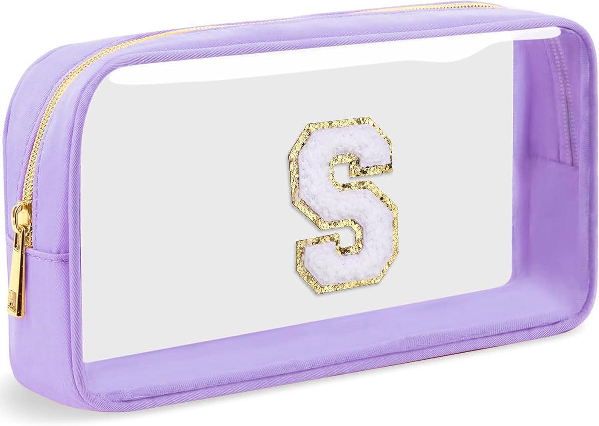 Initial Clear Makeup Bag Small Cosmetic Bag Travel Toiletry Bag Clear Zipper Pouch Purse Organizer Bags for Women (Pink, M)