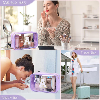 Initial Clear Makeup Bag Small Cosmetic Bag Travel Toiletry Bag Clear Zipper Pouch Purse Organizer Bags for Women (Pink, M)