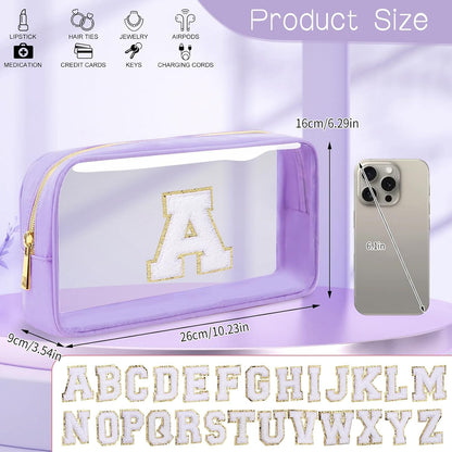 Initial Clear Makeup Bag Small Cosmetic Bag Travel Toiletry Bag Clear Zipper Pouch Purse Organizer Bags for Women (Pink, M)