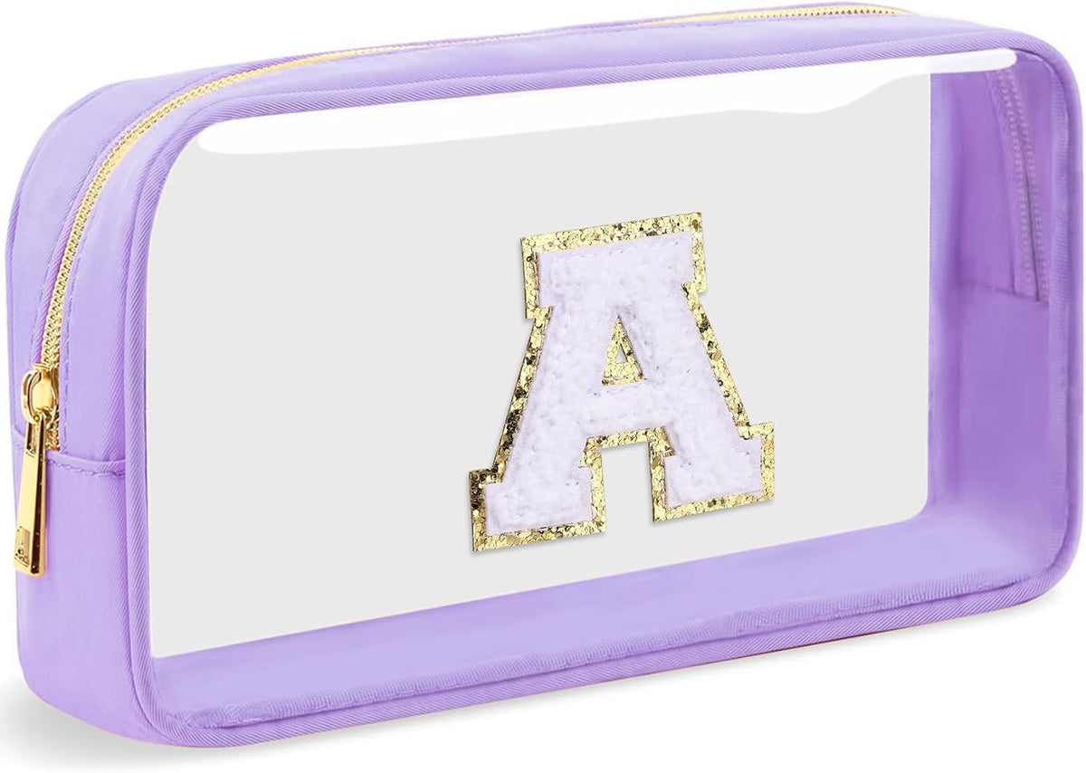 Initial Clear Makeup Bag Small Cosmetic Bag Travel Toiletry Bag Clear Zipper Pouch Purse Organizer Bags for Women (Pink, M)