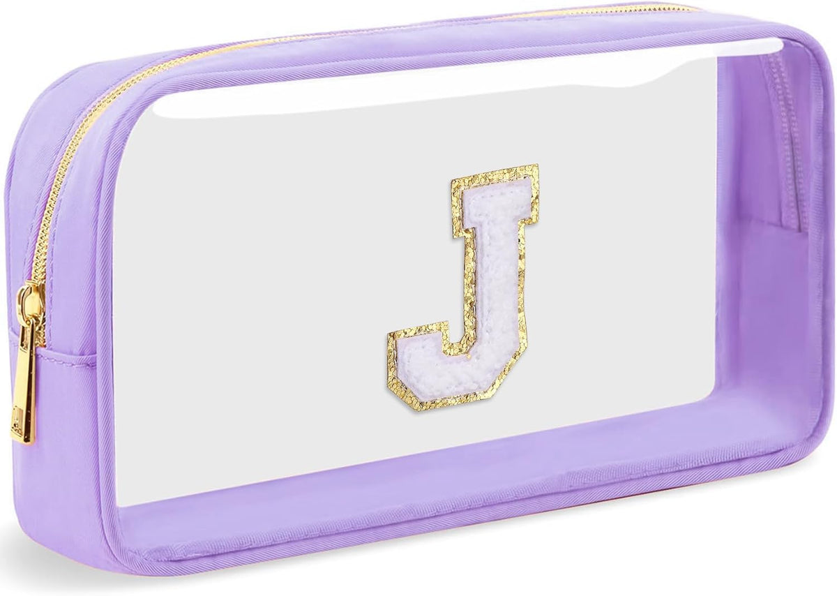 Initial Clear Makeup Bag Small Cosmetic Bag Travel Toiletry Bag Clear Zipper Pouch Purse Organizer Bags for Women (Pink, M)