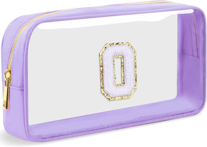 Initial Clear Makeup Bag Small Cosmetic Bag Travel Toiletry Bag Clear Zipper Pouch Purse Organizer Bags for Women (Pink, M)