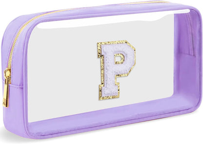 Initial Clear Makeup Bag Small Cosmetic Bag Travel Toiletry Bag Clear Zipper Pouch Purse Organizer Bags for Women (Pink, M)
