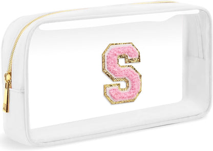 Initial Clear Makeup Bag Small Cosmetic Bag Travel Toiletry Bag Clear Zipper Pouch Purse Organizer Bags for Women (Pink, M)