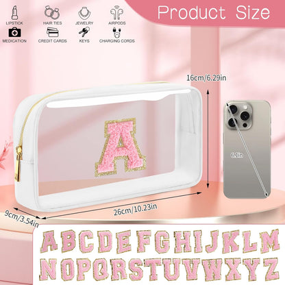 Initial Clear Makeup Bag Small Cosmetic Bag Travel Toiletry Bag Clear Zipper Pouch Purse Organizer Bags for Women (Pink, M)