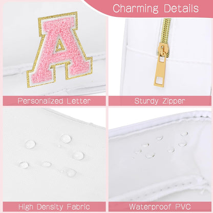 Initial Clear Makeup Bag Small Cosmetic Bag Travel Toiletry Bag Clear Zipper Pouch Purse Organizer Bags for Women (Pink, M)