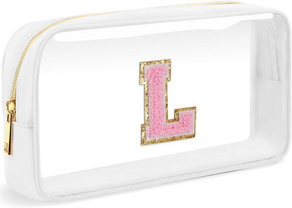 Initial Clear Makeup Bag Small Cosmetic Bag Travel Toiletry Bag Clear Zipper Pouch Purse Organizer Bags for Women (Pink, M)