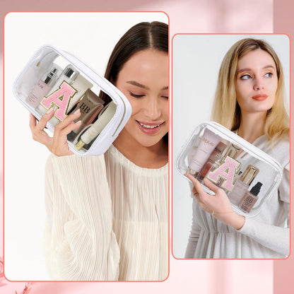 Initial Clear Makeup Bag Small Cosmetic Bag Travel Toiletry Bag Clear Zipper Pouch Purse Organizer Bags for Women (Pink, M)